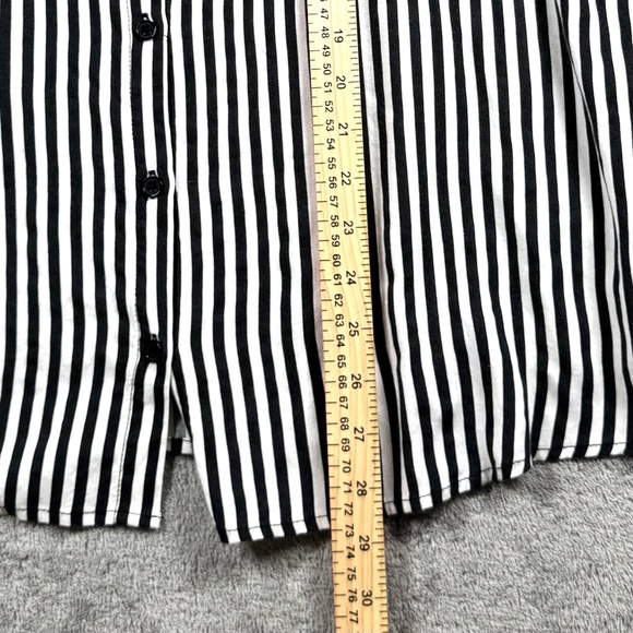 Miss Lili 2X Striped Off Shoulder Button Front Blouse Black White Tie Sleeve - Picture 9 of 10